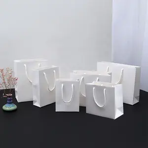 White Gift Bags, 2 Styles × 6 Sizes Available, Thick Reusable Kraft Paper Bags, Ideal for Weddings/Parties/Birthdays/Easter/Mother’s Day Gifts Packaging Handbags