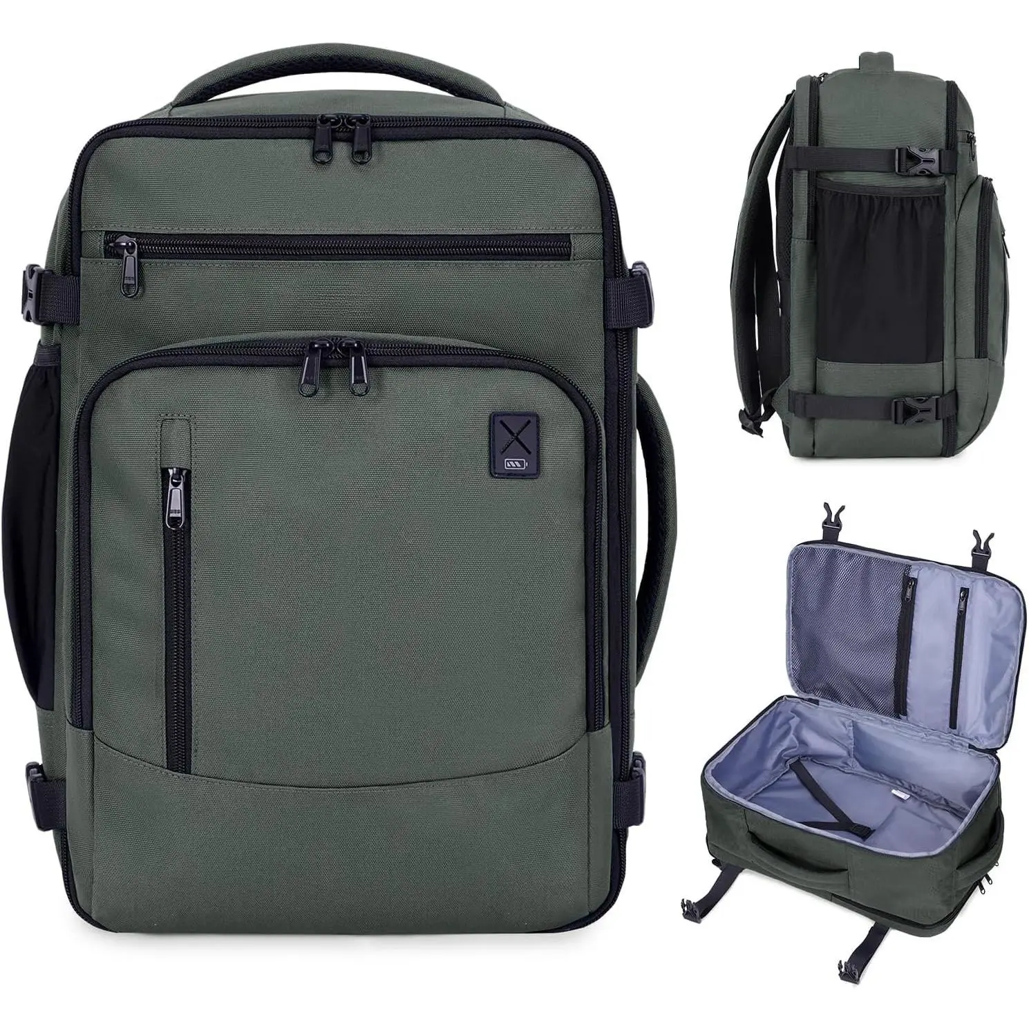 17" Small Travel Backpack, United Airlines Personal Item Bag 17x10x9 with 16 Pockets, Water Resistant Rucksacks Fit 15.6" Laptop, AirTag Pocket, Lightweight Casual Daypack, 25L, Green