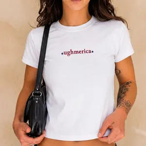 [ EMBROIDERED ] Embroidered Ughmerica Baby Tee Liberal 4th of July Shirt Custom Stitched America 250 Years Funny Protest 250th Anniversary Top Gift