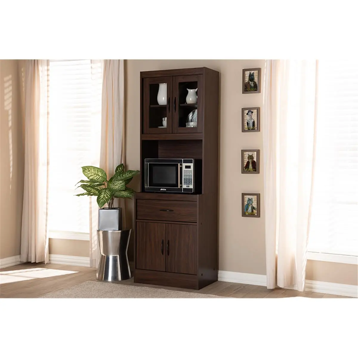212 MAIN Laurana Modern & Contemporary Freestanding Engineered Wood Kitchen Cabinet & Hutch - Dark Walnut Furniture, 70.87x23.62x15.75in Microwave Slot, Freestanding Cabinet