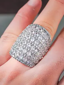 Luxury Artificial Zircon Ring for Women, Bridal Engagement Ring, Wedding Party Jewelry Gift, Copper Chain Style, All Seasons Fashion Accessory