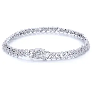【B62 6mm live2】UCCIYO Synthetic Moissanite S925 Sterling Silver Cuban Chain Bracelet Miami Cuban Chain Ice Out D VVS Synthetic Moissanite Men Singer Style Rap Hip Hop Jewelry