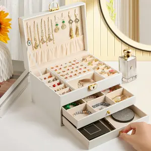2026 New 3-Layer Jewelry Box Set, Velvet Earring Storage Drawer, Lockable Jewelry Rack, Christmas Gift for Mom, Elegant Organizer, Display Box