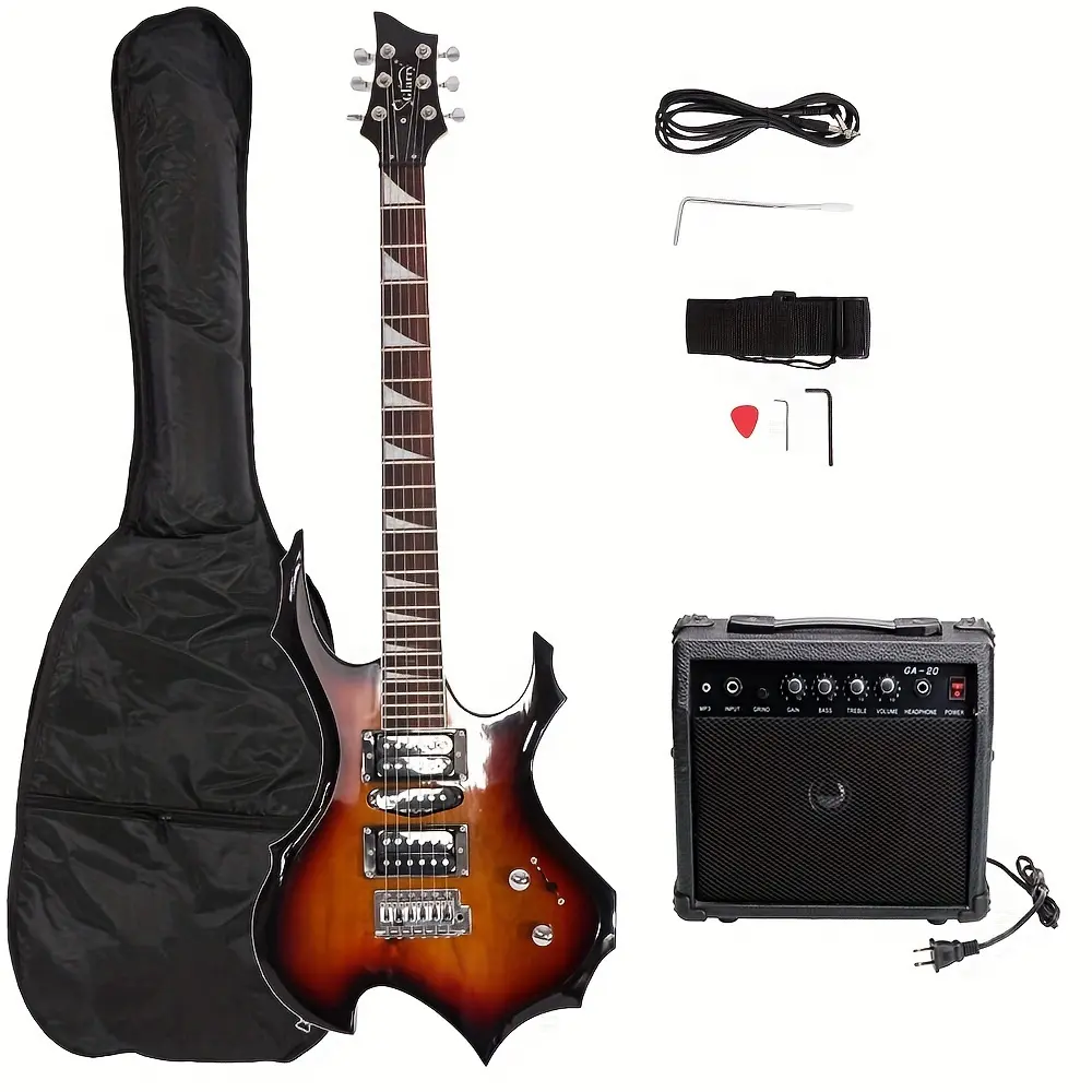 Sunset Color Electric Guitar Pack for Music Lovers - Includes 20W Sound Pickup, Carry Bag, Guitar Strap, Picks, Cable, and Wrench Tool, Amp For Guitar