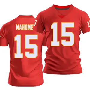 TikTokShopBlackFriday Men's American Rugby Shirt Red Jersey #15 Mahomes-like Design Breathable Loose Fit Sports Top for Training Games Casual Outfits All-Season Athletic Shirt for Rugby Football Casual Attire