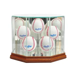 212 MAIN Walnut Wood Octagonal Baseball Display Case - UV Protected, Holds 4-6 Multiple Balls, Ideal for Autographed Sports Collectibles