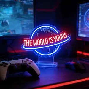 World is your neon sign, Planet World is your LED neon sign - Sculpted Planet Design, suitable for men's lounge, bars, restaurants, Christmas, birthday parties and other occasions, LED art wall decoration CRS light bar sign, USB power supply, unique gifts