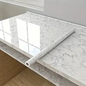 Marble Pattern Self-Adhesive Decorative Stickers, Waterproof Kitchen Wall Paper, Self Adhesive Wallpaper, Marble Wallpaper Roll & Furniture Refurbish Film. Suitable for interior walls, kitchen, bathroom, home decor and drawer organizer surface decoration
