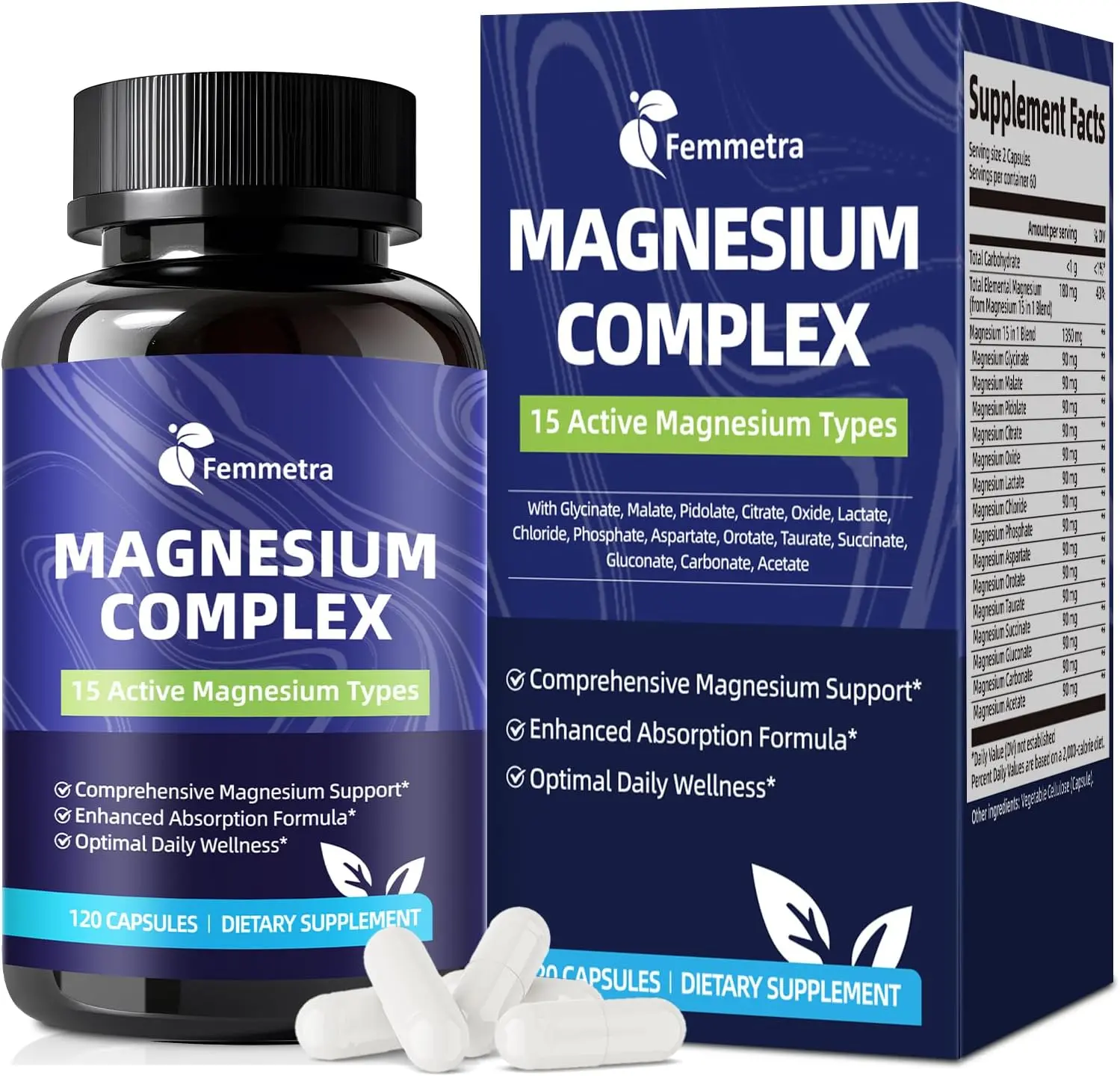 Magnesium Complex for Women Men 1350mg 15 in 1 Pure Magnesium Supplement with Magnesium Glycinate Citrate Malate Taurate Oxide Magnesio, for Muscle, Heart, Relaxation & Nerve Support, Vegan 60 Days