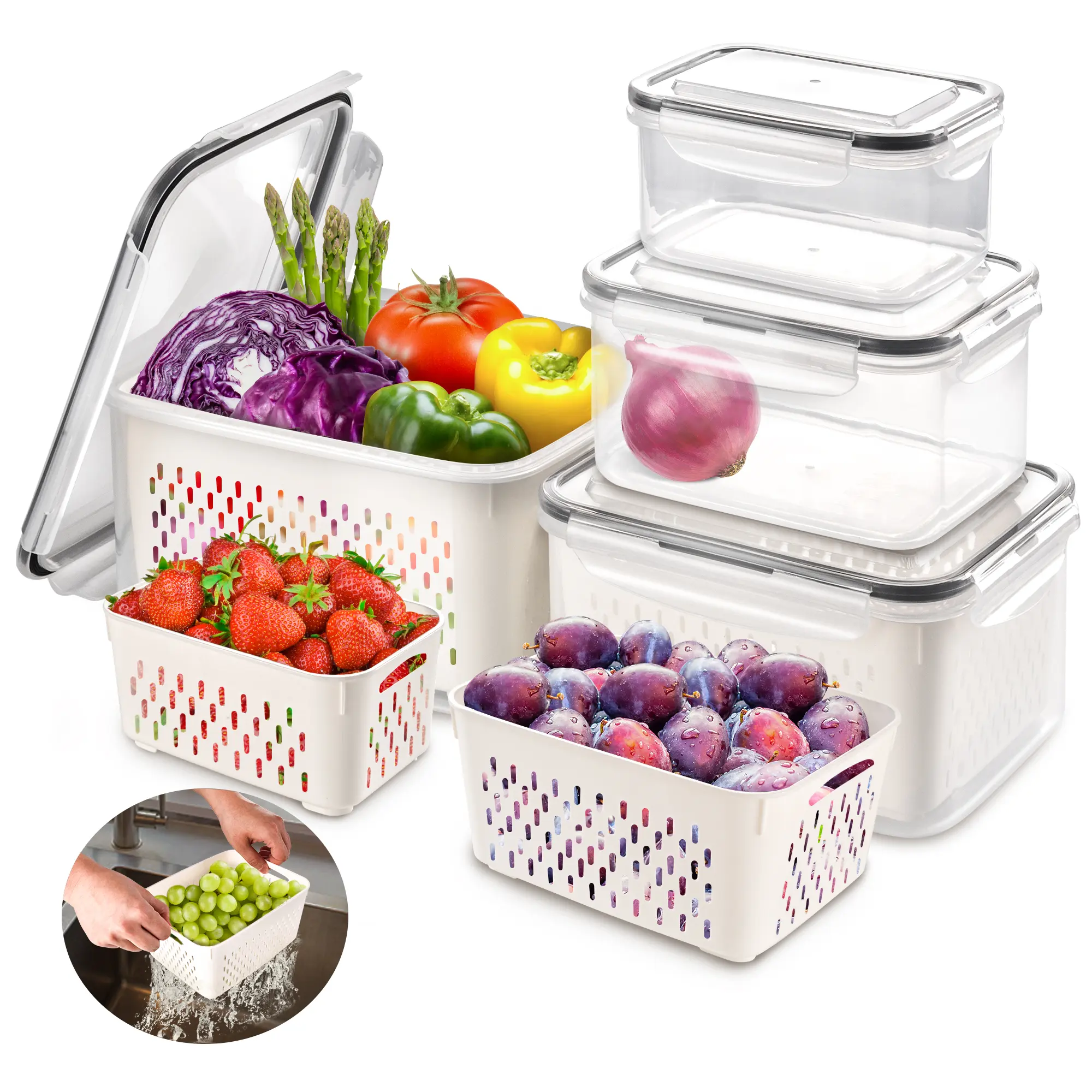 8 Pieces Fruit Storage Containers For Fridge, Large Produce Saver Berry Lettuce Containers for Refrigerator Organizers Bins