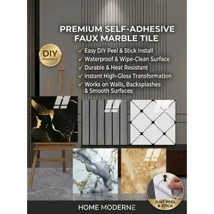 Nexapick Premium Self-Adhesive Light Beige Faux Marble Peel & Stick Tiles, 16/64 PCS Safety Pack, DIY Waterproof High-Gloss Decorative Stickers for Kitchen & Bathroom Cabinet Walls, Heat Resistant, Light Beige Marble Tile