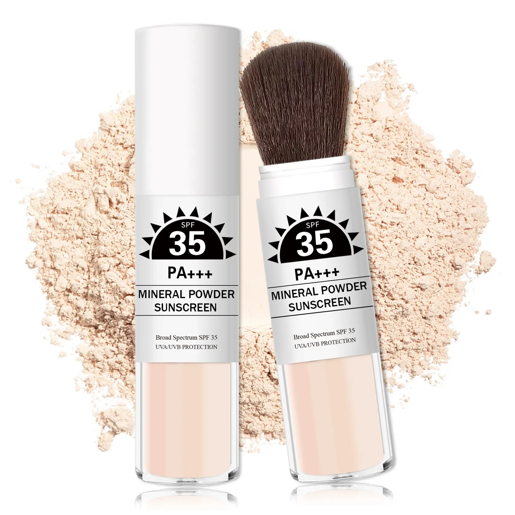 QIUFSSE SPF 35 Mineral Sunscreen Setting Powder, Translucent Matte Blurring Cosmetic with Brush for Oil Control & Long-Lasting Protection, Setting Powder Makeup, #01 Translucent, Blurring Powder