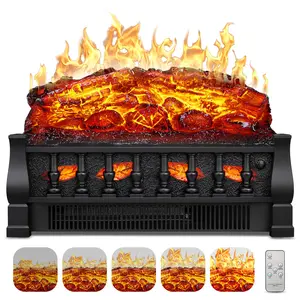 R.W.FLAME Electric Fireplace Insert Log Heater 21",750W/1500W Adjustable 5 Flame Brightness&Speed, Fireplace Insert with Realistic Ember Bed&Traditional Brown Log,Overheat Protection&Remote Control