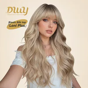 【HOT】Loni Plus -DWY Bionic Silk Top 24-InchLong Wave Light Brown Glueless Synthetic Wig with Bangsfor Women High-Quality Premium Fiber Easy WearComfortable Fit