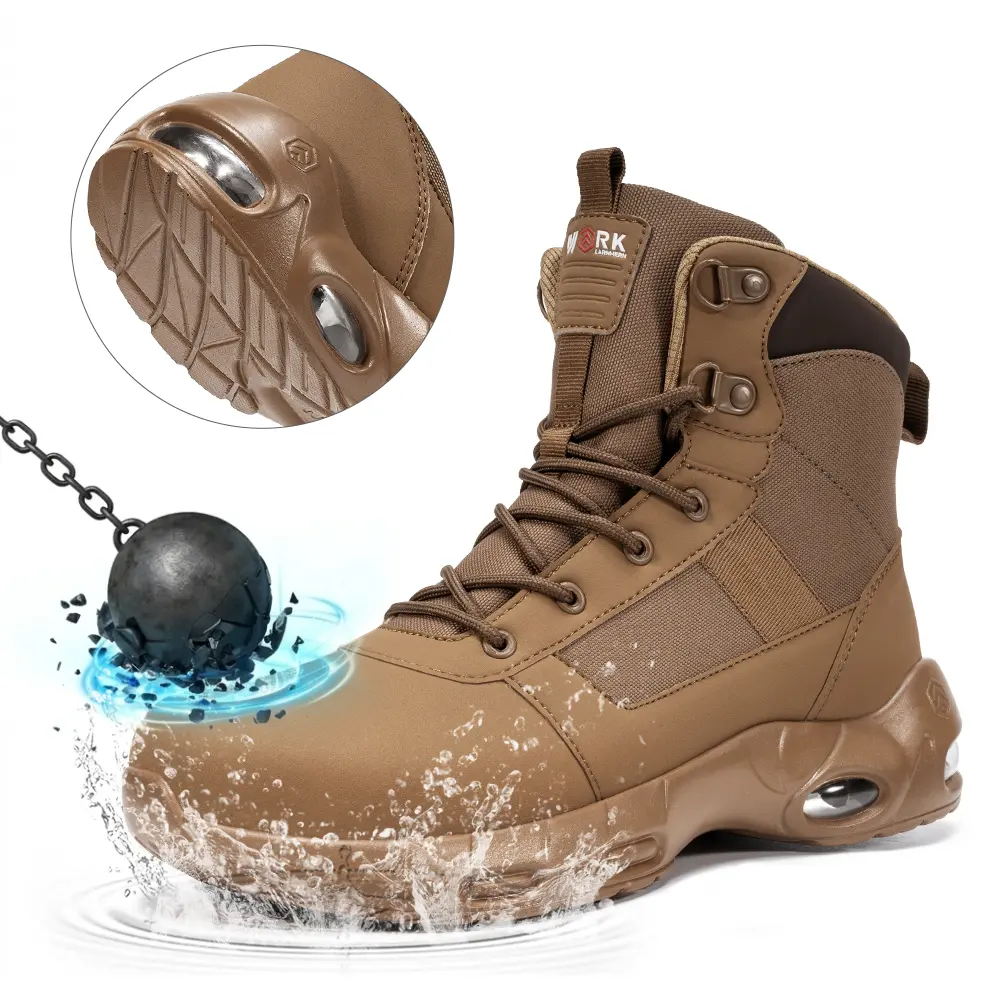 【Labor Day】Men's Waterproof Steel Toe Work Safety Boots, ASTM Lightweight Breathable Boots with Side Zipper, Slip-Resistant TPU Outsole, All-Season Footwear for Warehouse, Construction, Carpenter & Outdoor Work, Shoe, Worker