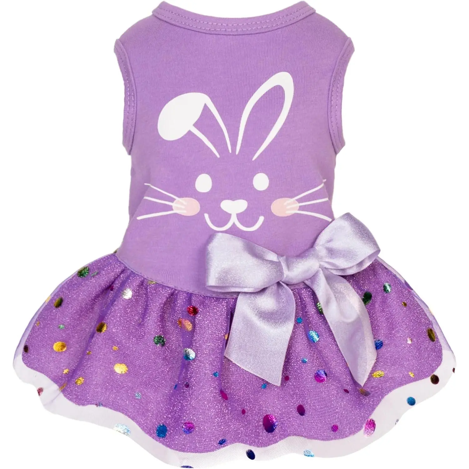 Easter Bunny Dog Dress, Holiday Dog Clothes for Small Dogs Girl, Pet Easter Outfit, Purple, White, Small