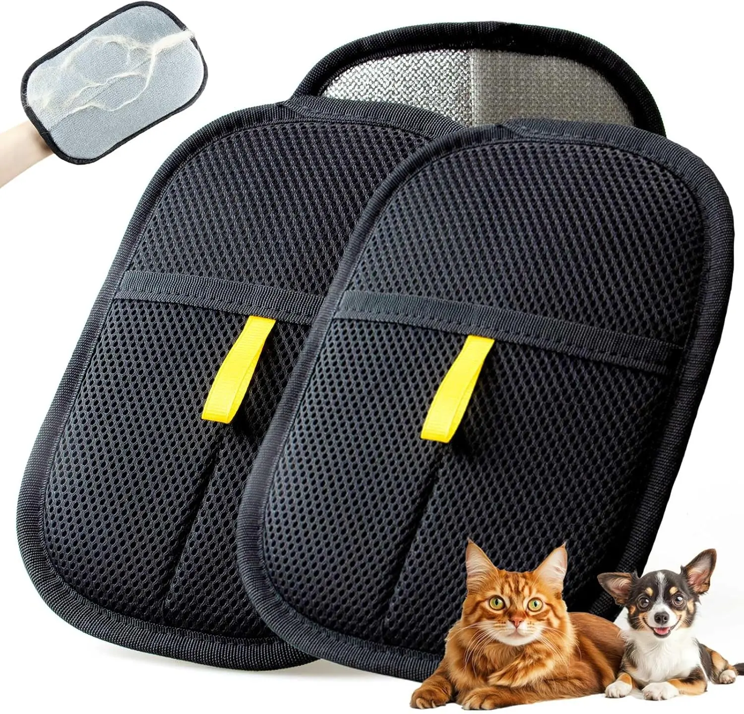 2-Pack Pet Hair Remover Gloves, Reusable Electrostatic Mesh Mitts for Dogs & Cats, Double-Sided Static Fur Removal Tool for Sofa, Carpet, Furniture, Car Seats & Clothing