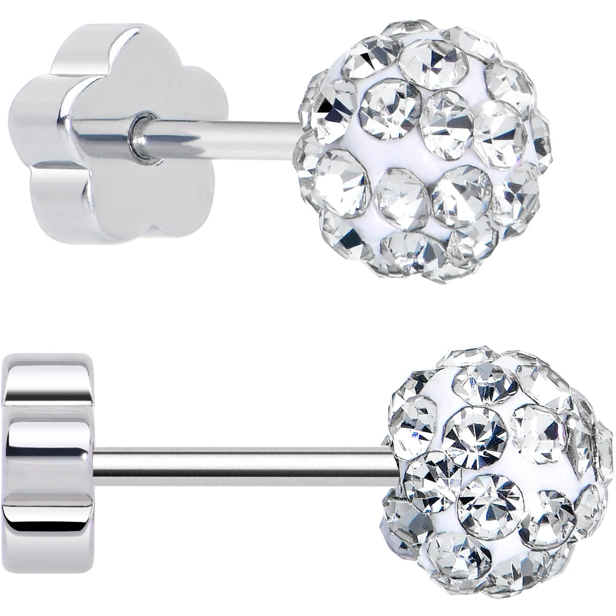 Ferido Crystal Ball Surgical Steel Flower Screw Back Earrings
