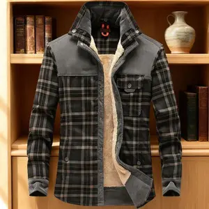 Men��s Winter Warm Sherpa-Lined Corduroy Plaid Flannel Shirt Jacket - Thickened Fleece Lined Long-Sleeve Casual Button-Down Outerwear