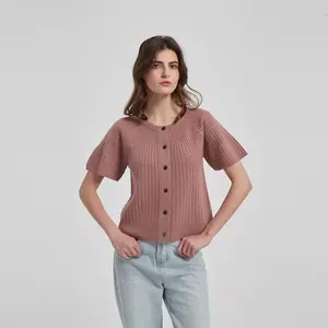 Women's Raglan Flutter Short Sleeve Cardigan Sweater - Universal Thread™ Brown XL
