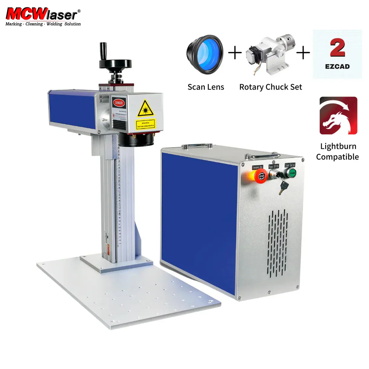 Professional Fiber Laser Marker 20W/30W/50W with Rotary Axis, Perfect for Stainless Steel, Aluminum, Plastic, and Leather Engraving. Best Engraver Machine for DIY Projects.