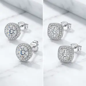 S925 Silver Moissanite Stud Earrings | Round & Square Designs | Classic & Trendy Men's Jewelry | Ideal Gif
