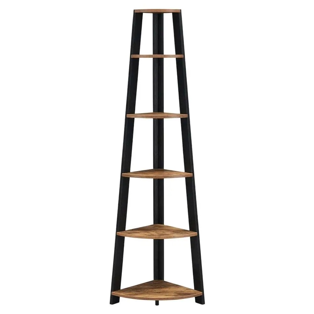 Contemporary Barnwood - Black 5-Tier Corner Bookshelf with Particle Board Design