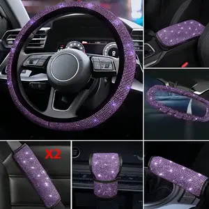 7-Piece Car Interior Accessories Set, Rhinestone Goddess Style, Includes Steering Wheel Cover, Rear View Mirror Cover, Console Pad, High-End Look