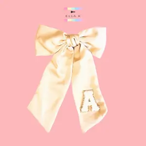 Large Satin Hair Bow Barrette with Custom Chenille Initial