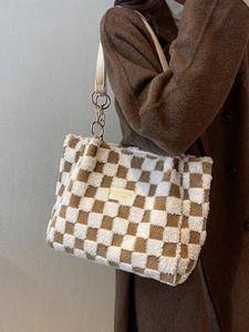 women's plaid pattern tote bag, casual large capacity shoulder bag for daily used, trendy all-match bag for commuters and students