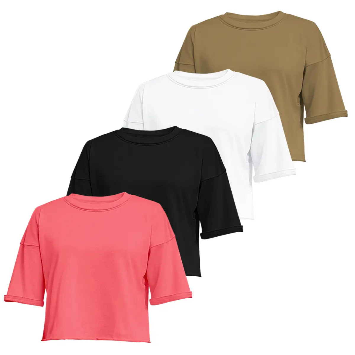 ETCYY T Shirts Women, Oversized Solid Drop Shoulder Crop Top with Rolled Hem, Loose Fit Workout Tops for Plus Size Clothes & Athleisure Wear