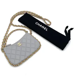 Pre-owned CHANEL Lambskin Hobo CC Chain Around Quilted Gray #1952