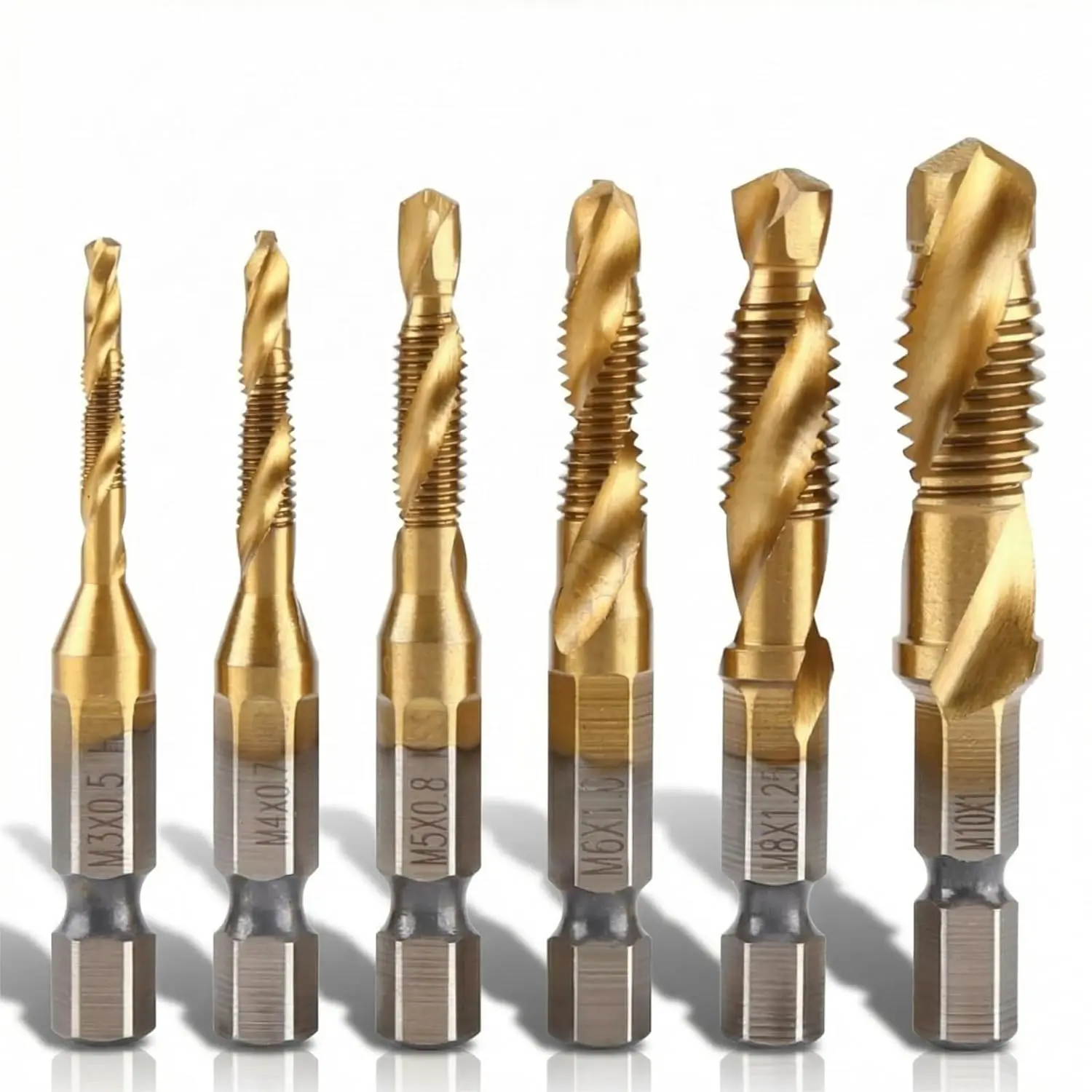 6 PCS Combination Drill and Tap Set, Professional HSS Titanium Thread Tap Drill Bit Set , Quick Change Thread Tapping with 1/4”Hex Shank