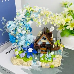 Moon Flower Wooden House Creative Puzzle Assembly Building Blocks Toy, Educational Fun Set for Kids and Adults, Perfect Gift and Desktop Decoration, Building Block Model