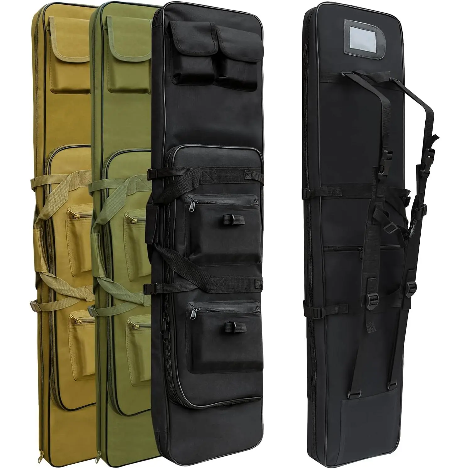 46in Oxford Tactical Outdoor Backpack for Adults, 5.5 lbs Water-Resistant Long Gun Storage Bag with Tactical Accessories, Secondary Compartment, Large-Capacity Gear Holder for Hunting, Camping, Unisex, Shooting Range, 3-Sided Zipper, Adjustable Padded Bac