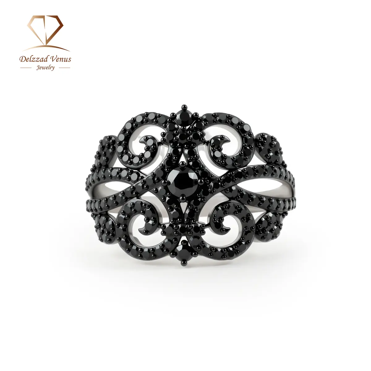 Delzzad 1.1ct Shadow Heartbeat Ring Black Spinel Cluster Ring Gothic Band Ring VVS Synthetic Moissanite Ring Jewelry Copper Band Perfect Birthday Engagement Wedding Anniversary Christmas Valentine's Day Mother's Day Gift