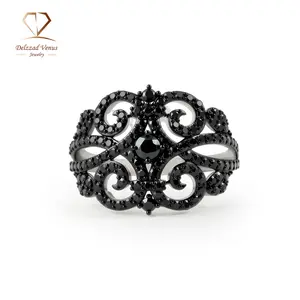 Delzzad 1.1ct Shadow Heartbeat Ring Black Spinel Cluster Ring Gothic Band Ring VVS Synthetic Moissanite Ring Jewelry Copper Band Perfect Birthday Engagement Wedding Anniversary Christmas Valentine's Day Mother's Day Gift