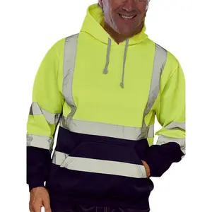 Men’s reflective hooded sweatshirt made of wool for autumn and winter, safety workwear style, highly visible reflective design, warm and comfortable, suitable for construction workers and traffic officials as Christmas and New Year gifts GARMENTARY