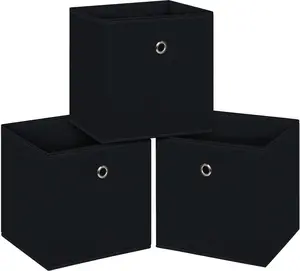 Black Foldable Storage Cubes Bins ,11 Inch Cloth Storage Cube Fabric Storage Box Cubes Organizer Baskets with Handles for Home Organizer Set of 3 (Black) NieEnjoy