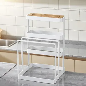 Durable Kitchen Storage Rack with Knife Holder, Cutting Board Slot, Utensil Organizer, Multi-Functional Kitchen Shelf for Knives & Dishes
