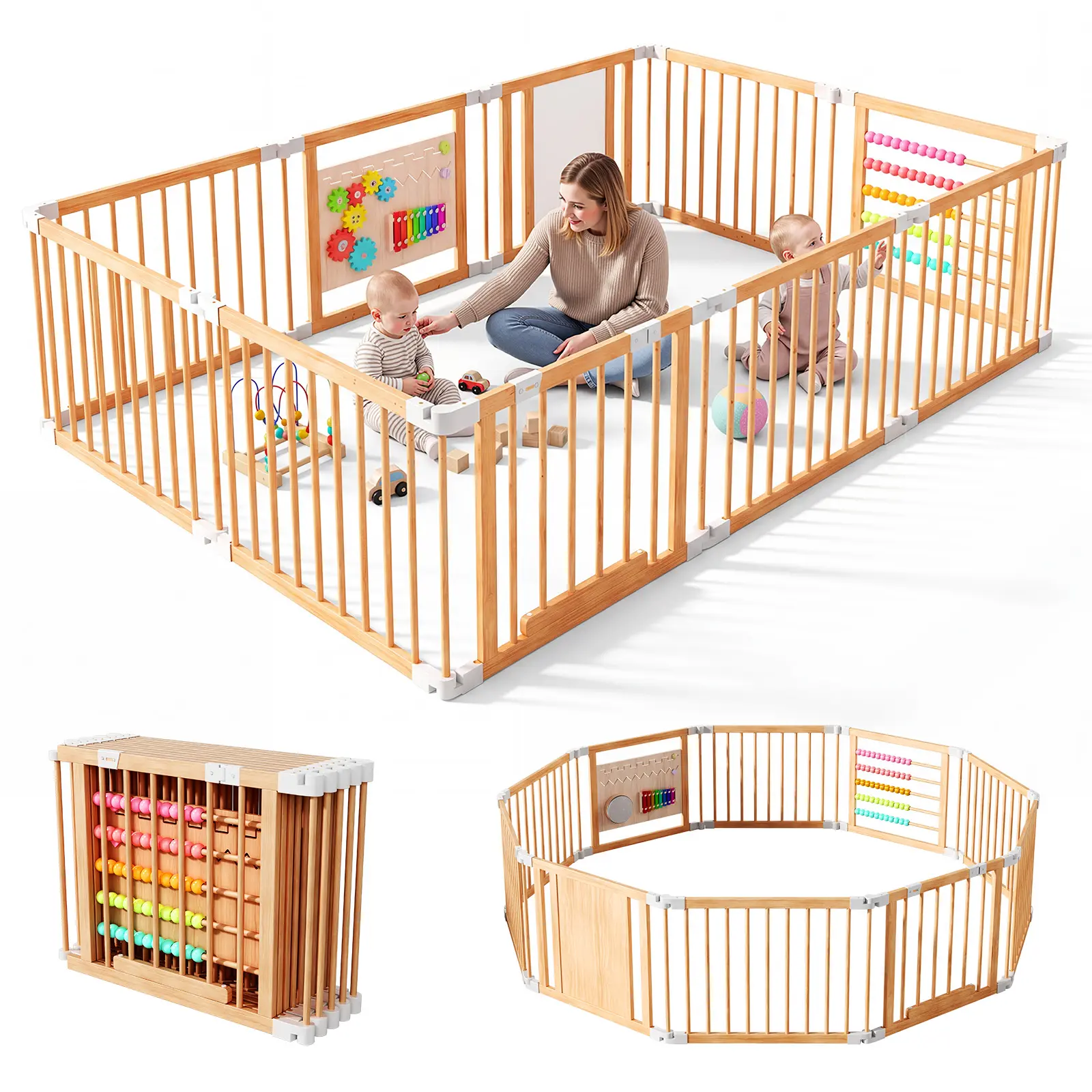 Baby Playpen & Safety Gate, 6/8/10 Foldable Panels Shape-Changeable Kids Activity Center with Built-in Toy Panels, Child-Proof Lock Easy Assembly Indoor Toddler Fence, CPC & CPSIA Certified Safe Play Yard