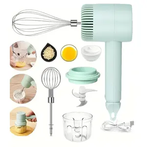 USB Rechargeable Electric Mixer, Handheld Wireless Whisk with 2 Detachable Whisk & 1 Mince Cup, 3 Speed Modes Electric Mixer for Mixing, Baking, Cooking, Coffee Frother Mixer, Egg Beater