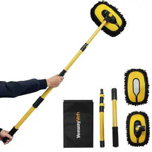 YeewayVeh Car Wash Brush with Long Handle, 55" Car Wash Mop with 2 Replaceable Microfiber Brush Head, Soft Cleaning Brush with 15° Curved Extension Pole Car Wash Kit for RV Truck Camper, YELLOW Car Detailing Accessories Car Detailing Tools