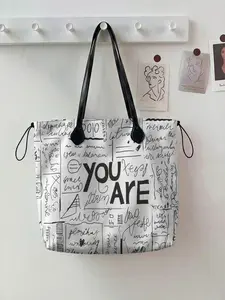 Graffiti Style Drawstring Tote Bag, Large Capacity Shopping Bag, Working Bag, Durable and Wear-Resistant, Ideal for Work, Shopping, Picnic
