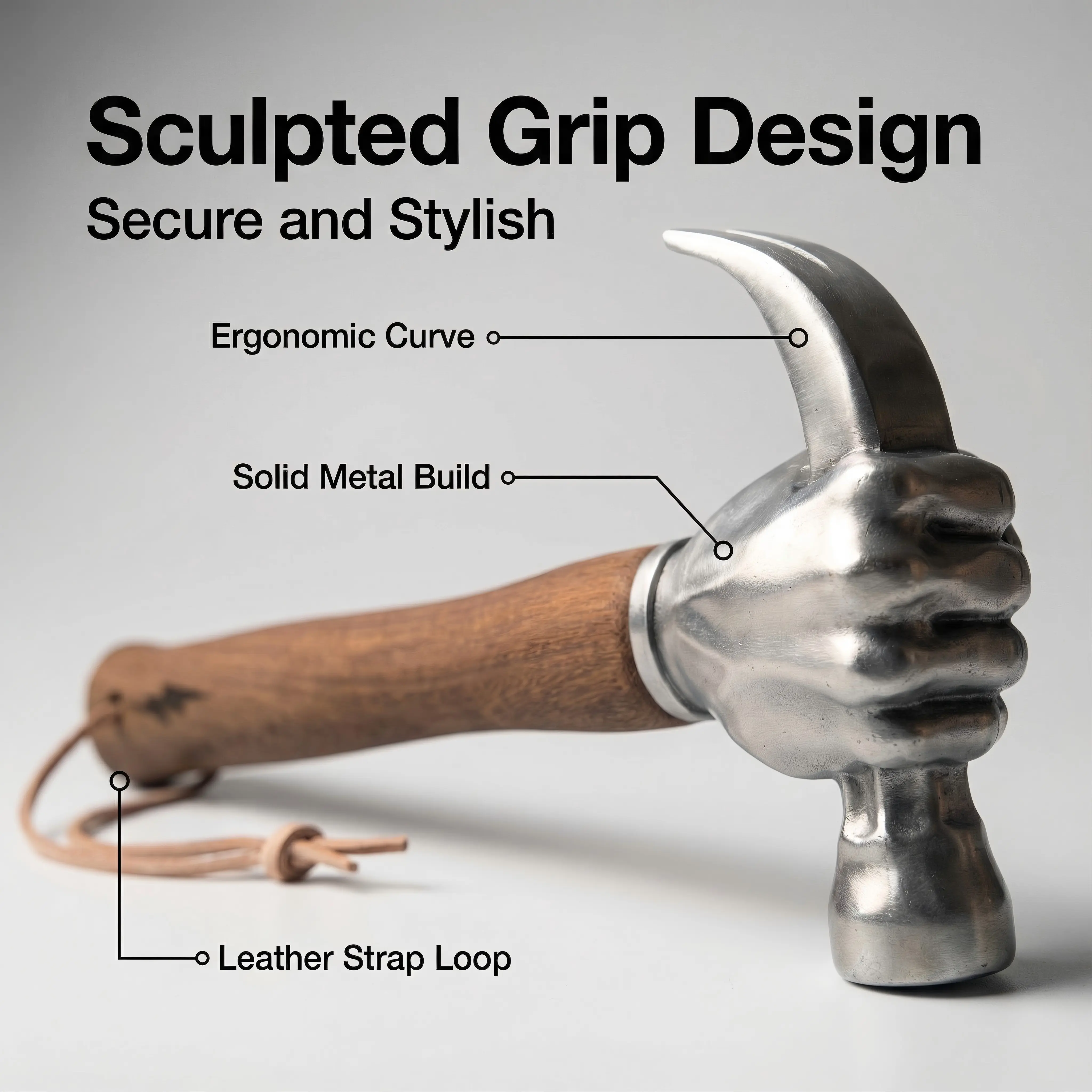 Heavy Duty Fist-Shape Horn Hammer Hand Tool for DIY Projects, Construction Workers & Home Repair - Solid High-Strength Integrated Steel, Handcrafted Wooden Handle, Genuine Leather Wristband, No Assembly Required, Reusable, Hand Tools