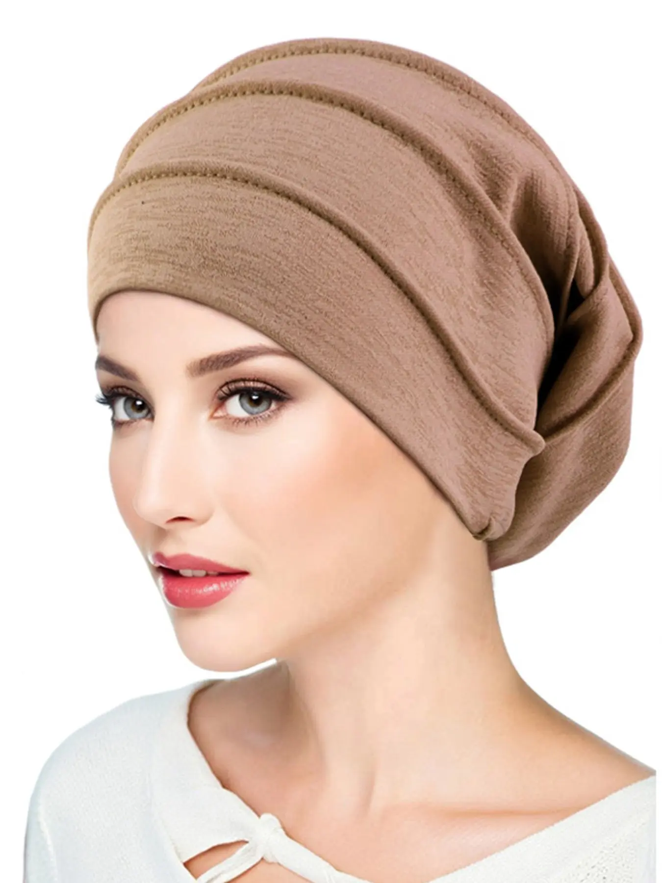 Women's Soft Polyester Turban Hijab for Muslim, Elastic Muslim Headscarf, Knit Chemo Cap, Hand Washable, Daily
