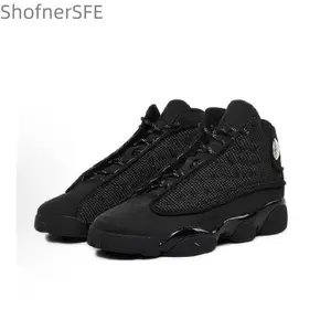 Retro Black Cat high-top retro basketball shoes for men in black