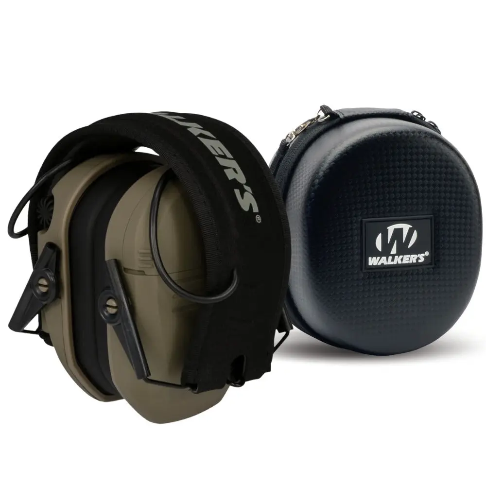 Walker's Razor Slim Fit Compact Electronic Earmuffs (FDE) with Protective Case Bundle, Work Safety Equipment for Home Improvement & Security Use