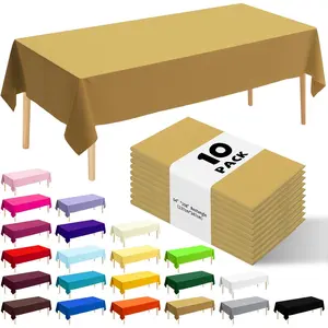 10 Pack Premium Disposable Plastic Tablecloth 54" X 108" Rectangle Table Cover for Birthdays Weddings Christmas Anniversary Buffet Table (Gold)