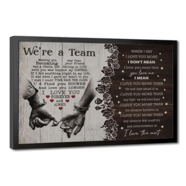 We're a Team Couple Canvas Wall Art, Romantic Love Quote Print, Anniversary Gift for Husband Wife, Bedroom Living Room Home Decor
